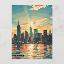 Postal Sunset retro vintage sobre Manhattan