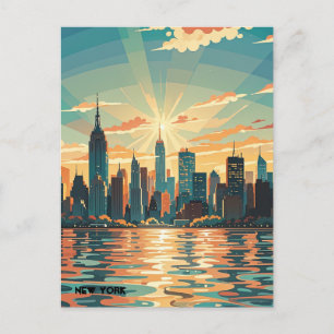 Postal Sunset retro vintage sobre Manhattan