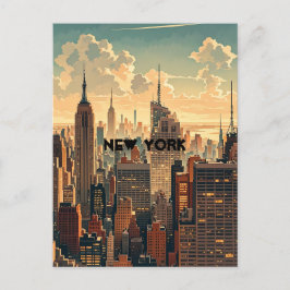 Postal Sunset retro vintage sobre Manhattan
