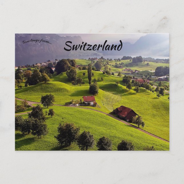 Postal Sunset rural en Luzern Suiza (Anverso)