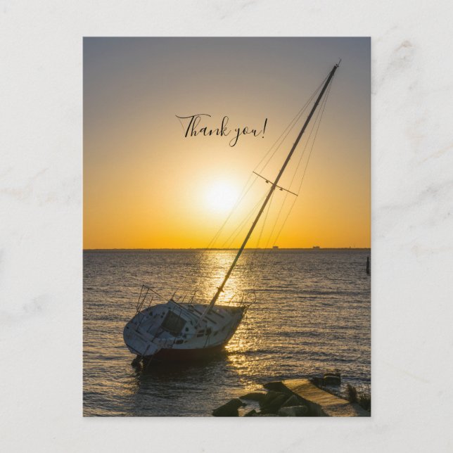 Postal Sunset Sailboat Shipwreck Gulf Breeze Gracias (Anverso)