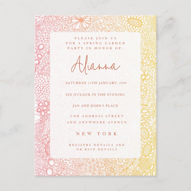 Postal Sunset Sunrise Garden Scene Artist Coral Peach (Anverso)