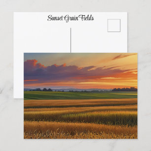Postal Sunset Sunrise Grain Field Colorido Watercolor Art