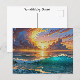 Postal Sunset Sunrise Ocean Waves Beach View