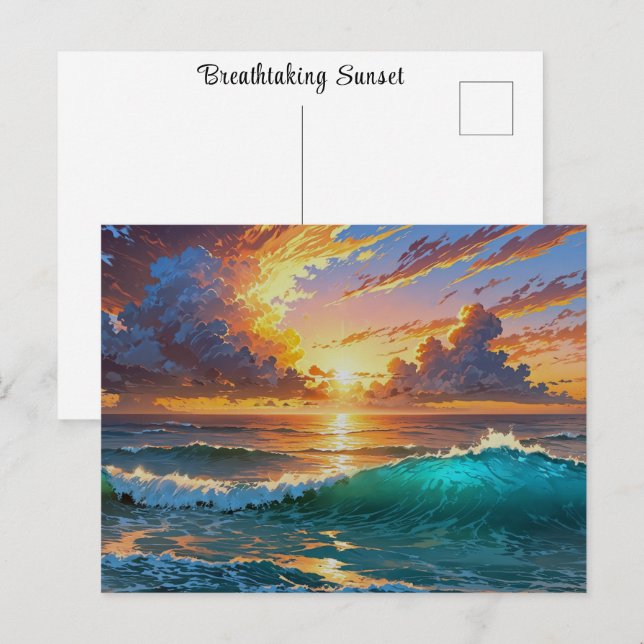 Postal Sunset Sunrise Ocean Waves Beach View (Anverso / Reverso)