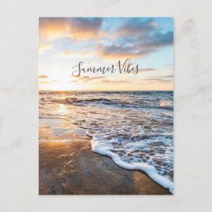 Postal Sunset Vibes Zen Beach Sunset Ocean Waves Postcard