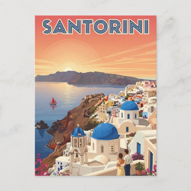 Postal Sunset View Santorini Grecia Ciclismo Viajes (Anverso)