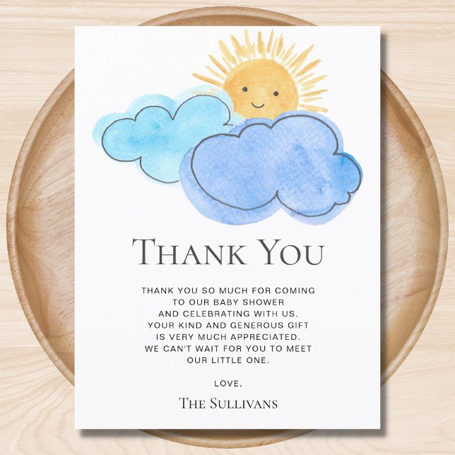 Postal Sunshine and Clouds Boy's Baby Shower Gracias (Subido por el creador)