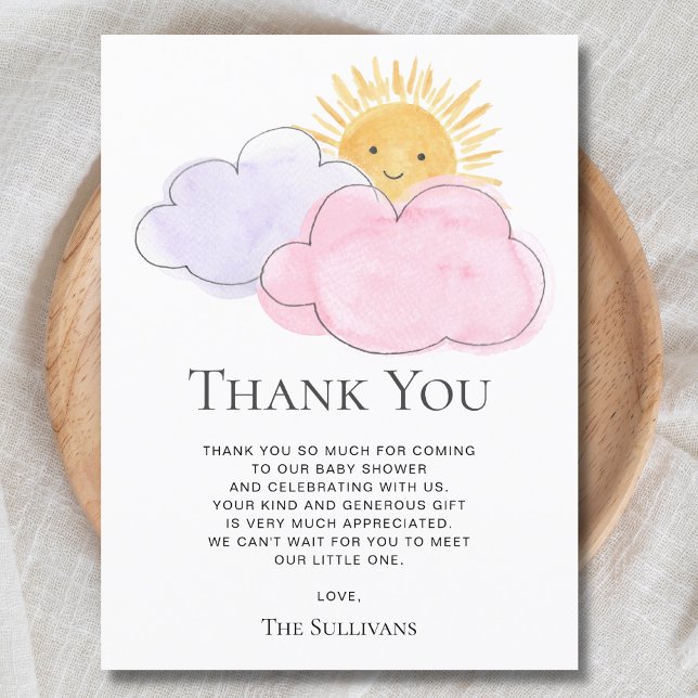 Postal Sunshine And Clouds Chica Baby Shower Gracias (Subido por el creador)