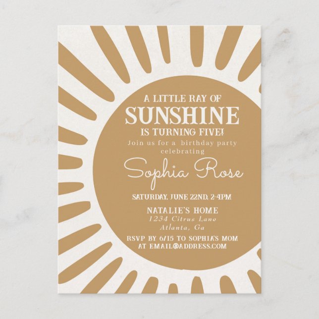 Postal Sunshine boho cumpleaños sun (Anverso)
