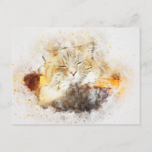 Postal Sunshine Kitty Resumen Acuarela