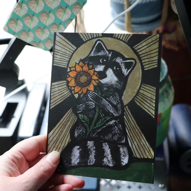 Postal Sunshine Sunflower Raccoon (Subido por el creador)
