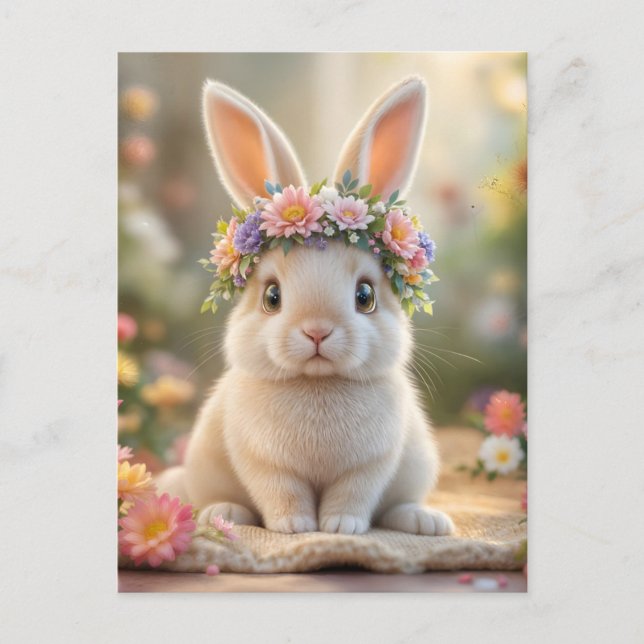 Postal Super cute bunny with a flower wreath on its head  (Anverso)