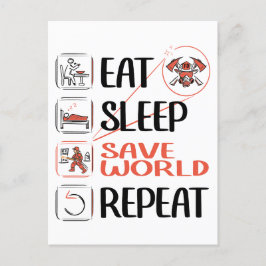 Postal Super Firefighter salva al mundo. Divertido dicho.