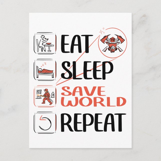 Postal Super Firefighter salva al mundo. Divertido dicho. (Anverso)