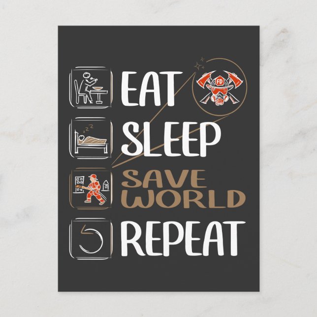 Postal Super Firefighter salva al mundo. Divertido dicho. (Anverso)