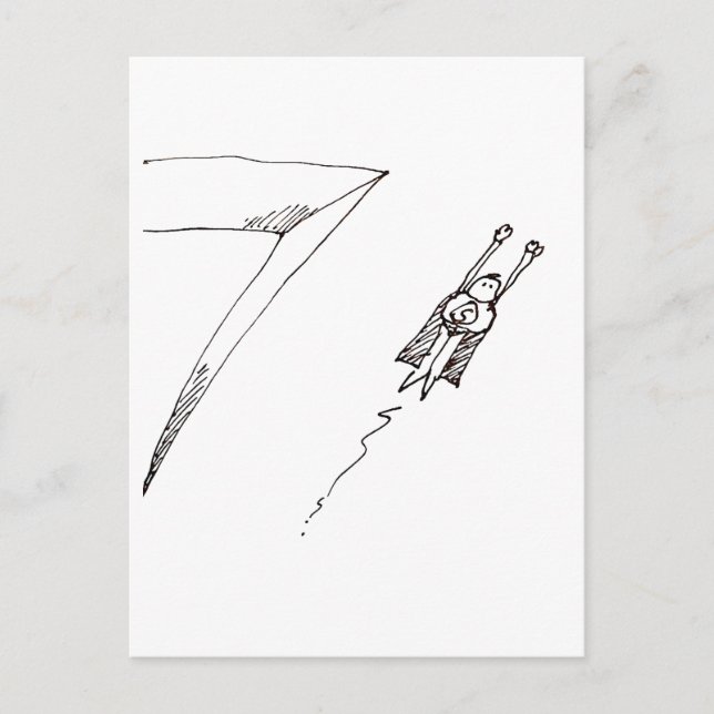 Postal Super Héroe de Dibujos Animados Volando (Anverso)