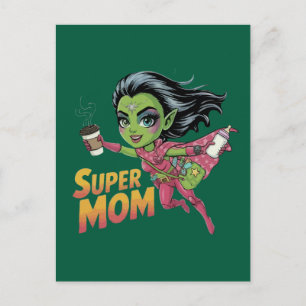 Postal Super Mamá Alien Hero Chibi Vector Caricatura