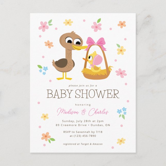 Postal Super Simple | 5 Little Ducks Chica Baby Shower (Anverso)