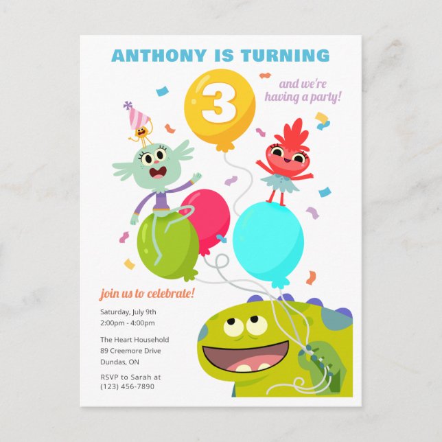 Postal Super Simple | Cumpleaños Confeti de Rhymington (Anverso)