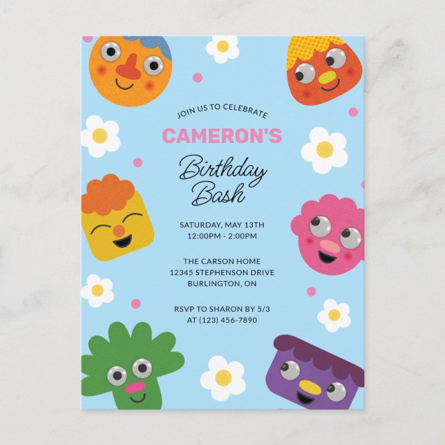 Postal Super Simple | Noodle & Pals Cumpleaños Floral Azu (Anverso)