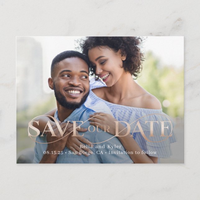 Postal Superb Swirl Photo Save The Date Postcard (Anverso)