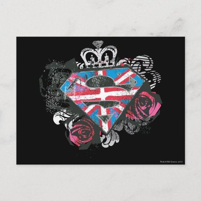 Postal Supergirl British Flag and Roses (Anverso)