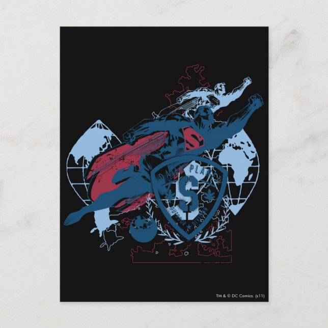 Postal Superhombre y mapa (Anverso)