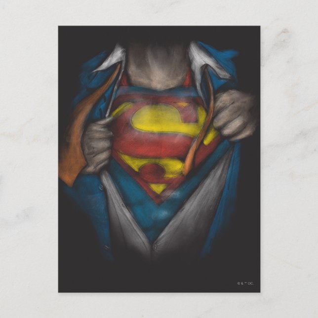 Postal Superman | Esbozo de revelación de pecho coloreado (Anverso)