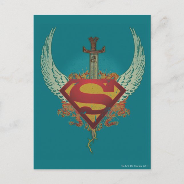 Postal Superman Stylized | Logotipo de fondo Verde azulad (Anverso)