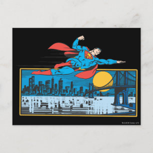Postal Superman vuela por la ciudad