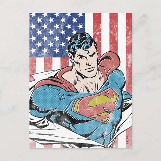 Postal Superman y la bandera de los Estados Unidos (Anverso)