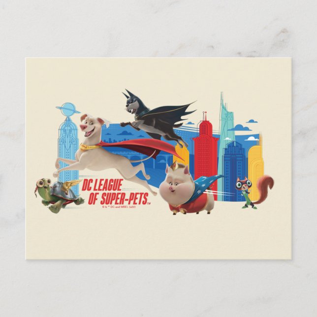 Postal SuperMascotas Patrullando Metropolis (Anverso)