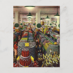 Postal Supermercado de negocios vintage, alimentos y bebi