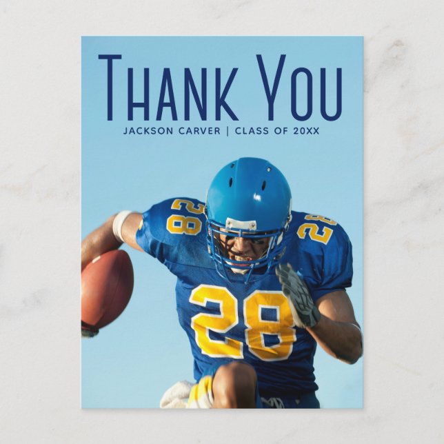 Postal Superposición de escritura azul en foto de graduad (Anverso)