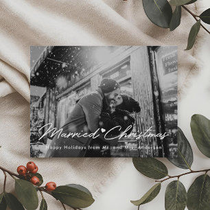 Postal Superposición de foto de recién casados en Navidad