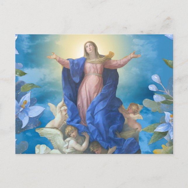 Postal Suposición religiosa de María Angels Floral Azul P (Anverso)