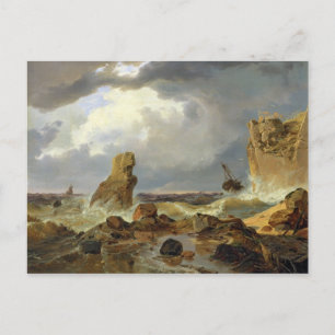 Postal Surf en una costa rocosa, 1835