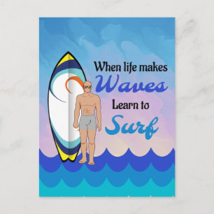 Postal Surfboard Ocean Waves Blue Motivation Cita