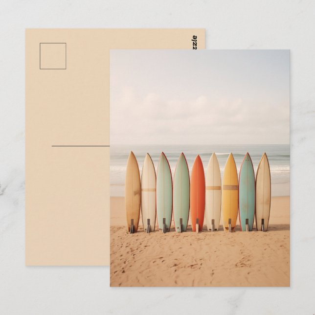 Postal Surfboard Vintage En La Playa (Anverso / Reverso)