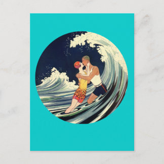 Postal Surfer Aovers Kissing Vintage Ilustracion