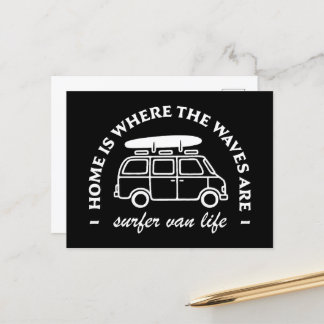 Postal Surfer camper van vida citas graciosas
