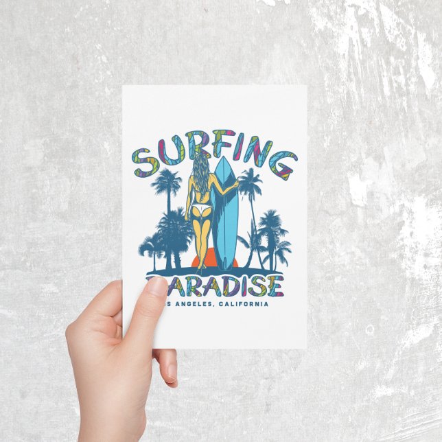 Postal Surfer Chica Vintage California Postcard (surfing paradise vintage postcard)