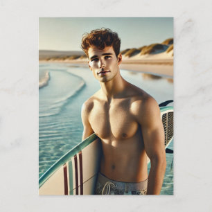 Postal Surfer Dude en la playa