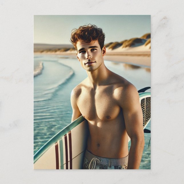 Postal Surfer Dude en la playa (Anverso)