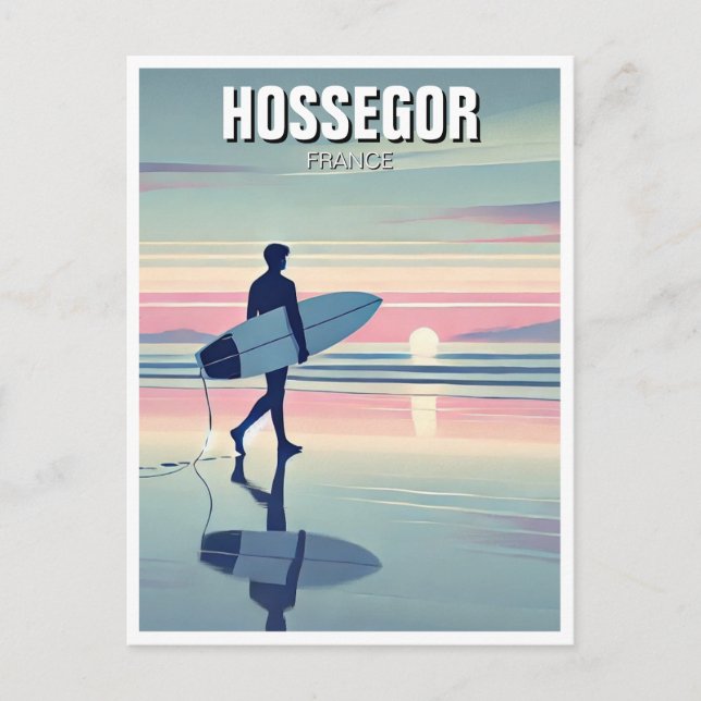 Postal Surfer moderno Sunset Hossegor Francia (Anverso)