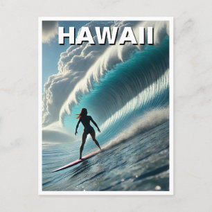 Postal Surfing en la ola Chica surfista de Hawái