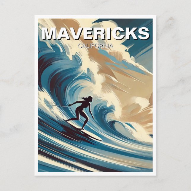 Postal Surfing en Mavericks California Surfer Chica Wave (Anverso)