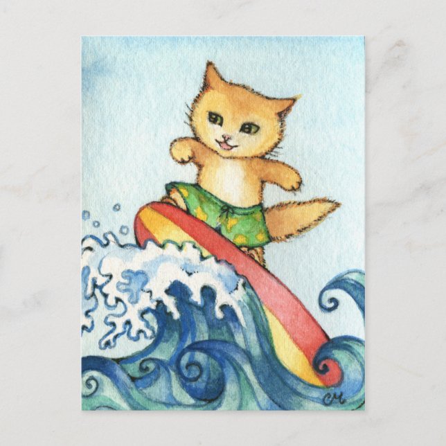 Postal Surfista - Arte de gatos de surf (Anverso)