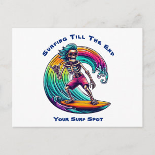 Postal Surfista De Esqueleto En Ola